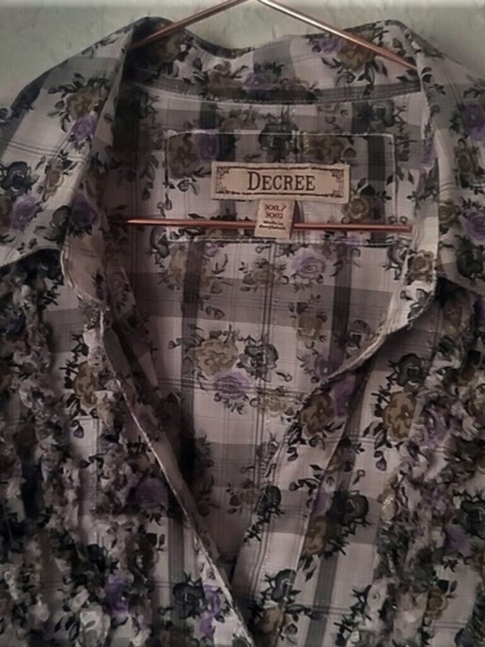 Decree Western Wear SZ XXL Ruffled Floral Plaid with Sliver Threaded Cotton Top